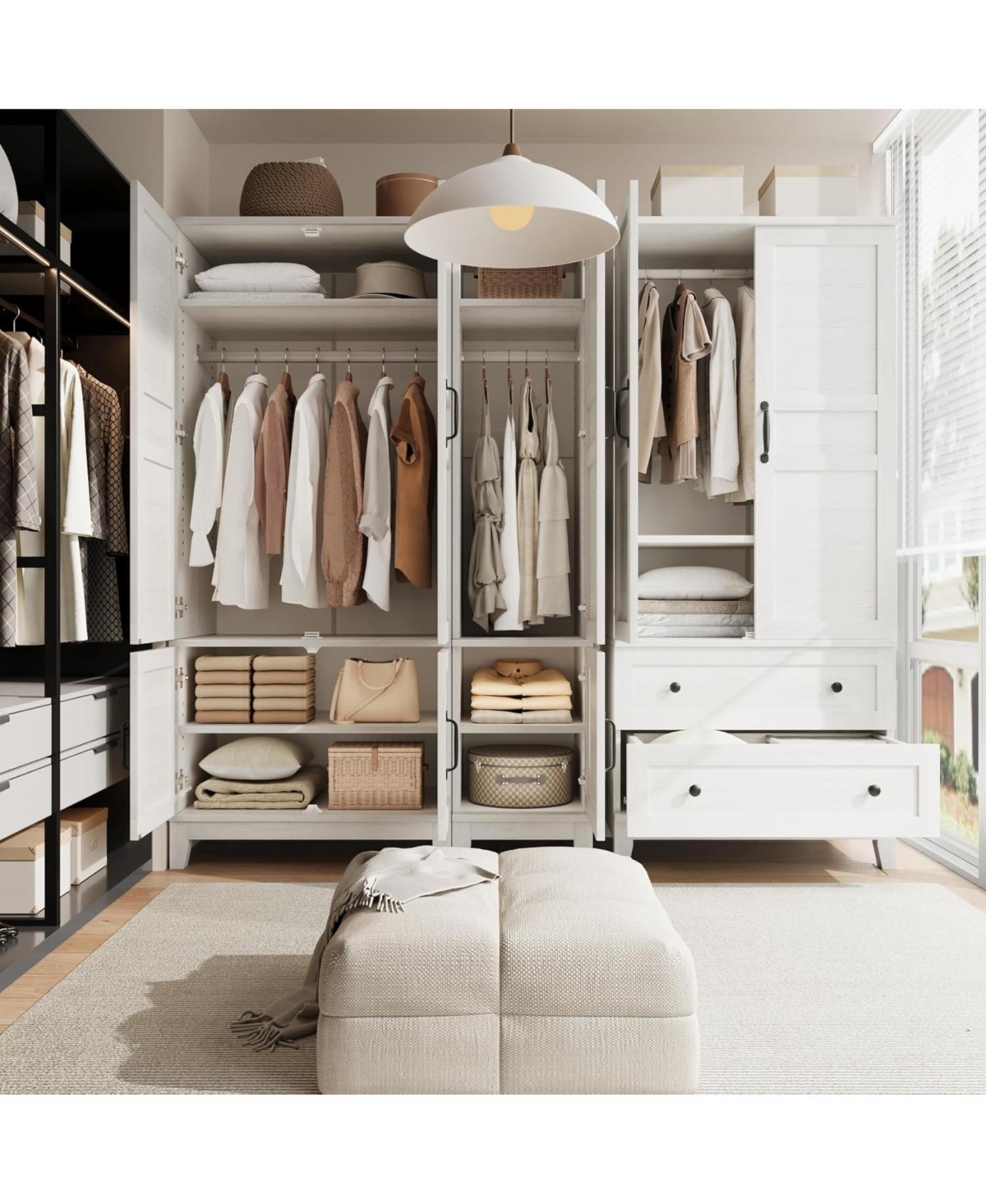 gaomon Armoire Wardrobe Closet with 4 Doors, 72 in Wooden Wardrobe Cabinet with Hanging Rod