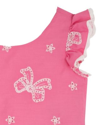 Girls' 2T-6X Cross Back Detail Bow Eyelet Dress