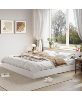 California King Size Solid Wood Platform Bed Frame, Floor-Standing, Modern Minimalist, Sturdy Slats