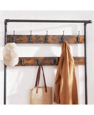 Rustic Industrial Hallway Storage Bench with Hooks and Shelves