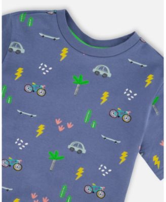 Big Boys Cotton Jersey T-Shirt Blue Bicycle Print