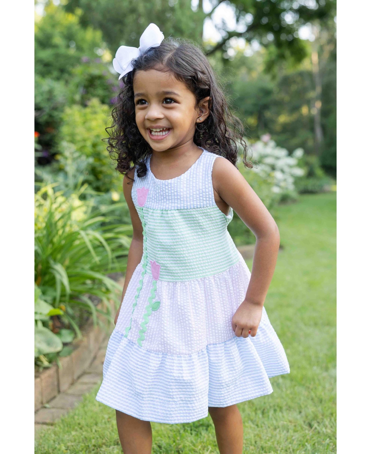 Florence Eiseman Toddler Girls Seersucker Dress With Tulips