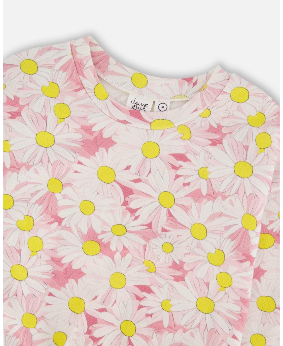 Deux par Toddler Girls French Terry Sweatshirt Pink Printed Daisies