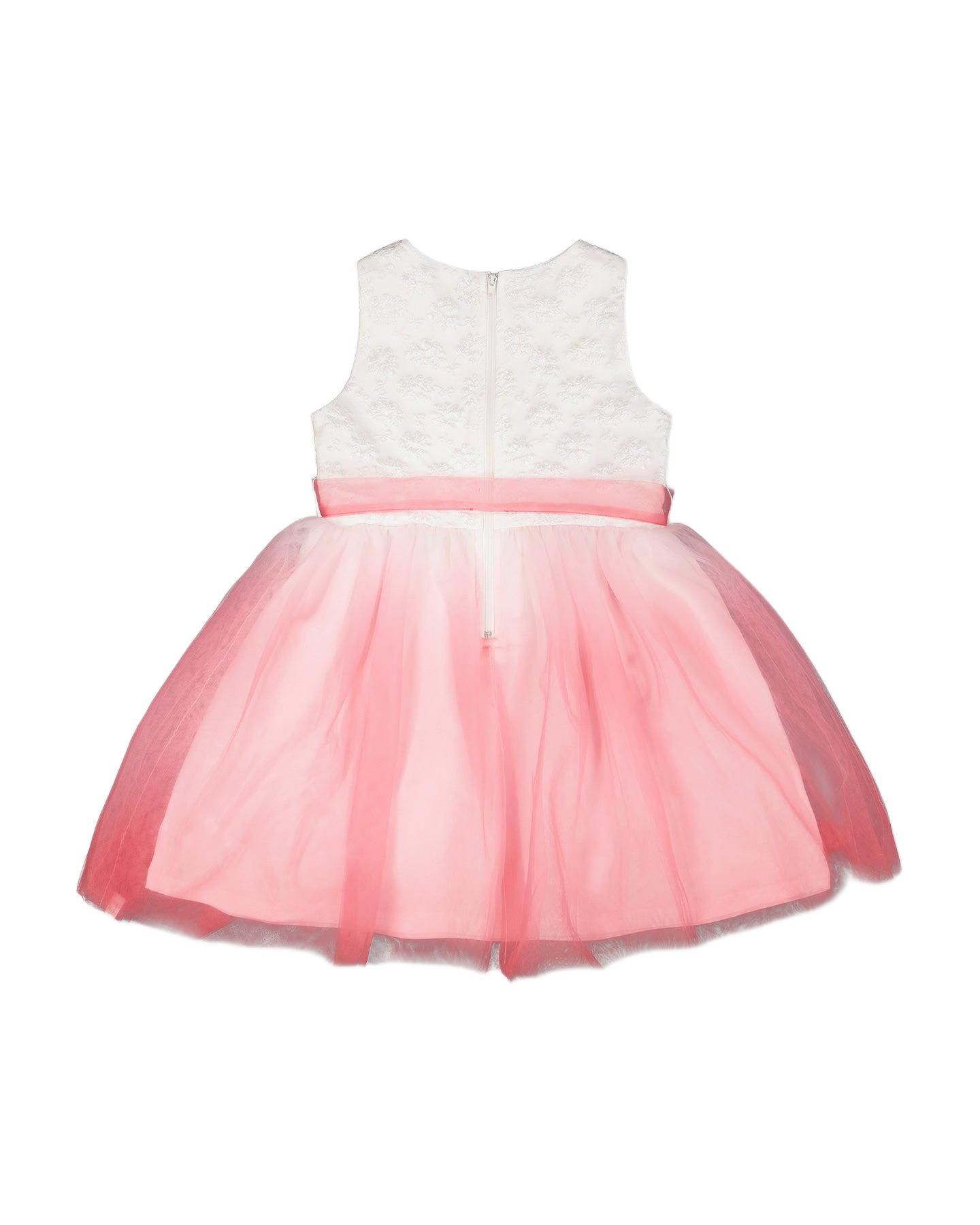 Платье Deux par Deux Bi-Material Pleated Mesh Dress White and Pink для девочек, цвет: Белый — фото 4