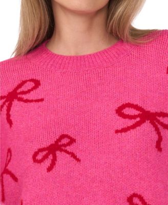 Women's Ribbon Print Pull On Sweater