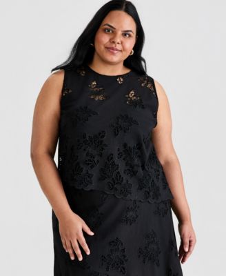Trendy Plus Size Embroidered Cotton Asymmetric Top