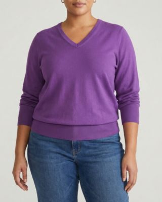 Plus Size Savvy Fine Knit V Sweater