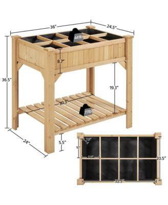 8-Pocket Wood Elevated Garden Planter with Fabric Liner