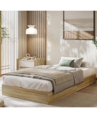  Twin-XL Size Solid Wood Platform Bed Frame, Floor-Standing, Modern Minimalist, Sturdy Slats, No Box Spring Needed