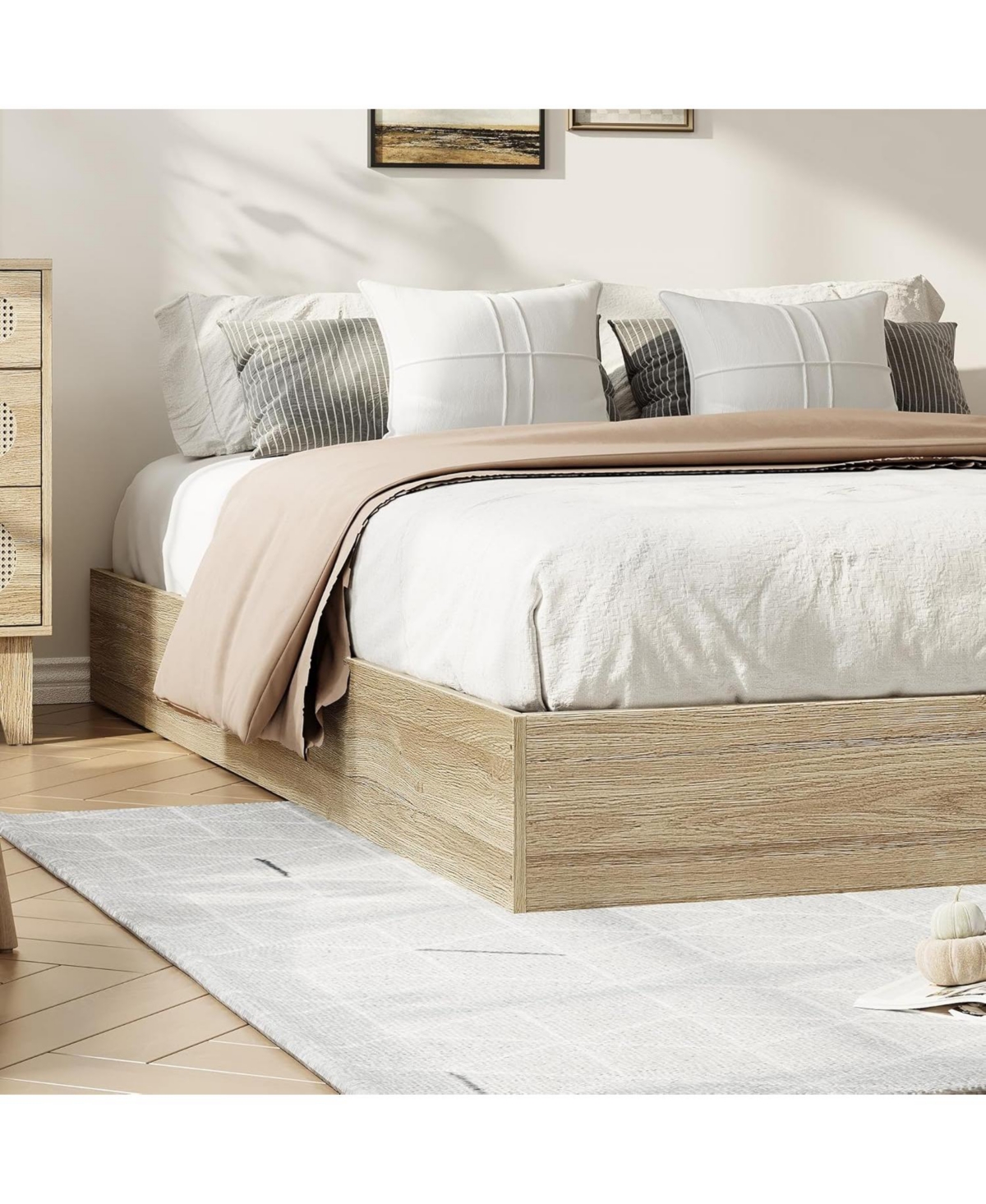 Gaomon Wood Platform Bed Frame, Solid Wood, No Headboard, Floor-Standing, Sturdy Slat Support, Box Spring Needed, Walnut