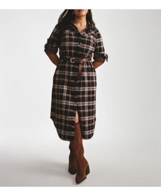 Plus Size Morgan Belted Stretch Flannel Shirtdress
