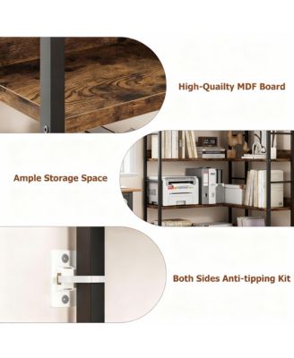 5-Tier Storage Bookshelf, Corner Design, Edge Protection, Stable, Easy Assembly-Metal Frame for Living Room, Bedroom, Office