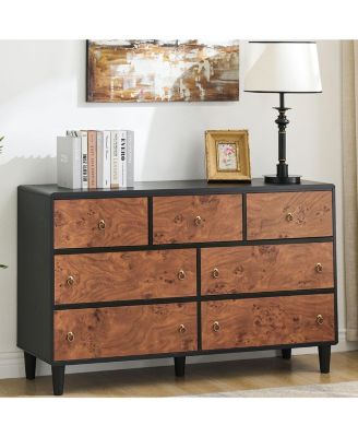 7 Drawers Dresser for Bedroom, 54" Wide Modern Chest of Drawers with Vintage Circle Handle w/Curved Profile Design