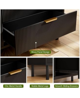  Wave Fluted 6 Drawer Dresser, Wide Wood Double Dresser with Metal Legs and Handles