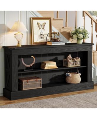 63-Inch Long Console Table for Entryway, Narrow Farmhouse Sofa Table with Shelves