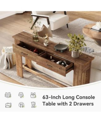 63" Solid Wood Console Table with 2 Drawers, 63-Inch Farmhouse Entryway Table, Narrow Sofa Table for Entryway, Hallway
