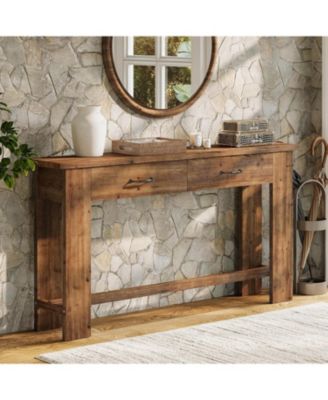 63" Solid Wood Console Table with 2 Drawers, 63-Inch Farmhouse Entryway Table, Narrow Sofa Table for Entryway, Hallway
