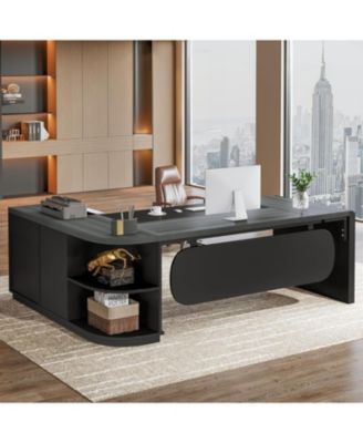 81-Inch L-Shaped Office Desk, Large Commercial Office Desk with Drawers and File Cabinet, Modern Professional Business Furniture