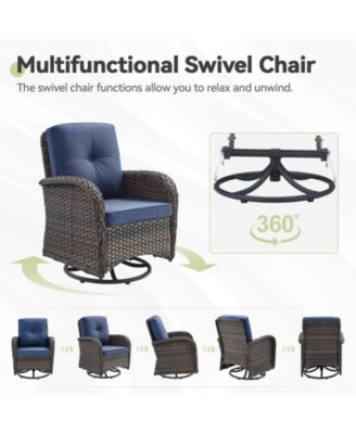 5-Piece Brown Wicker Fire Pit Conversation Set with Olefin Cushions and Patio Swivel Chairs