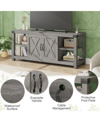 60" Farmhouse TV Stand for 65" TVs, Entertainment Center Console with Storage Shelves