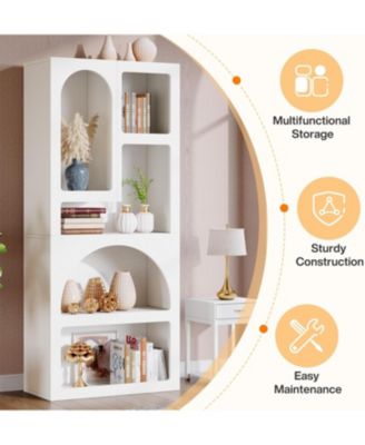 70.87" Tall Geometric Bookcase Set of 2, Arched Bookshelf with 5 Irregular Storage Shelves, Open Art Decor Display Shelf for Living Room