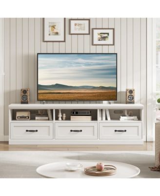 Mid-Century Modern 75" TV Stand Entertainment Center, Storage Drawers & Open Shelves for 75 Inch TVs