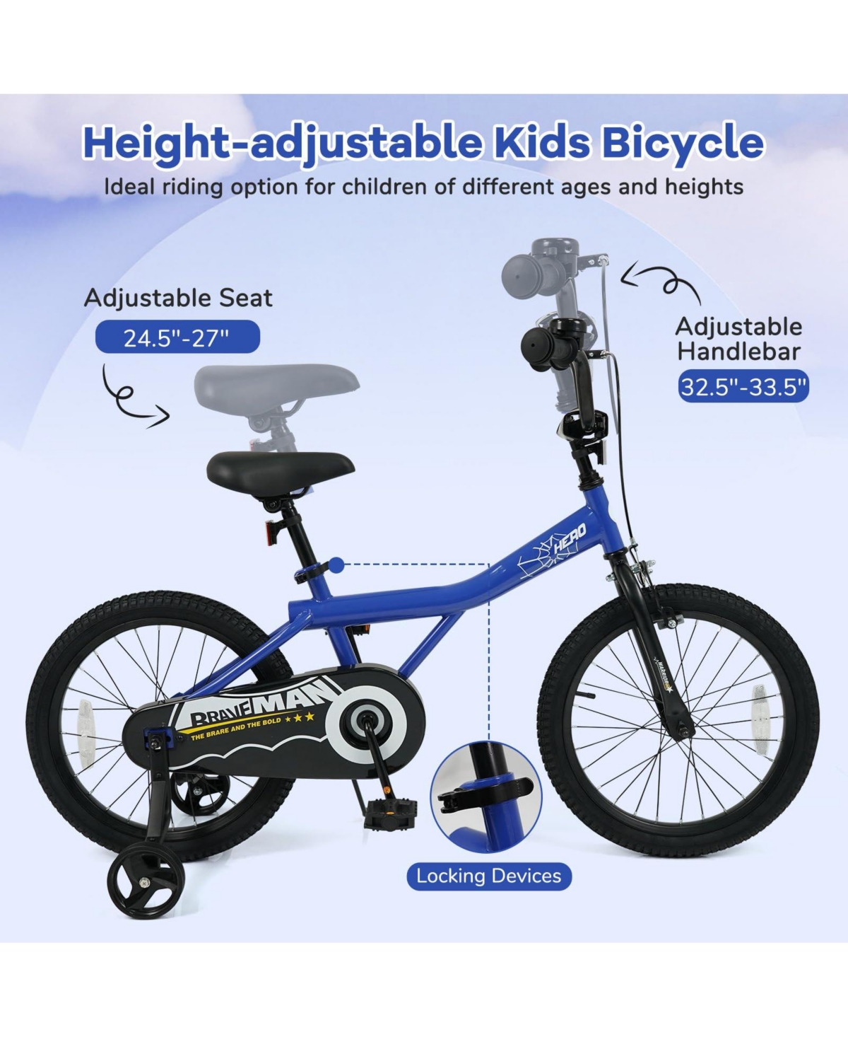 Mecale 12-Inch Kids Bike with Removable Training Wheels-Brave Hero