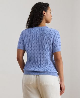 Plus Size Cable-Knit Short-Sleeve Sweater