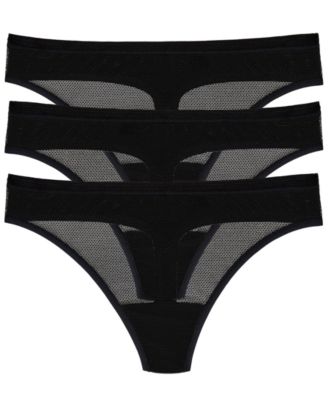 Women's Sheer Striped Thongs, 3-Pack Set
