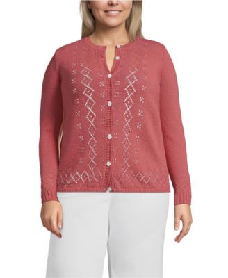 Plus Size Pointelle Crew Neck Cardigan Sweater
