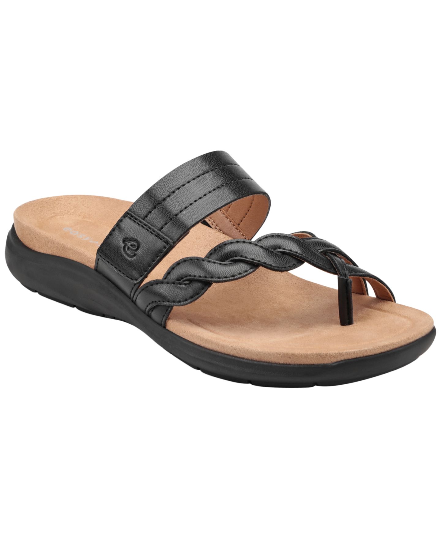 Женские сандалии Easy Spirit Waren Asymmetrical Flat Slip-On, цвет: Чёрный — фото 1