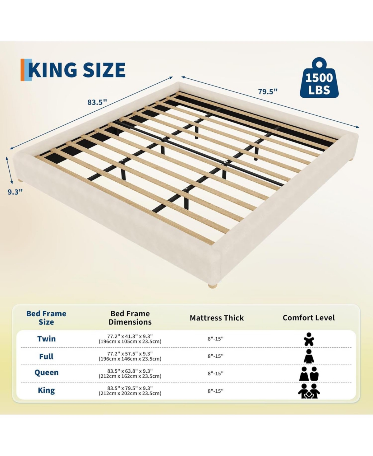 gaomon Cloud Bed Frame Upholstered Solid Wood Legs, 1000lbs Support Low Platform Bed