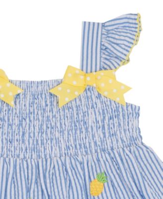 Baby Girls' Pineapple Schiffli Seersucker Square Neck Dress and Panty, 2-Piece Set