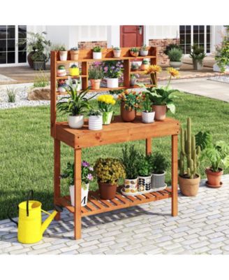 Wooden Garden Potting Bench Table 61" with Open Shelves