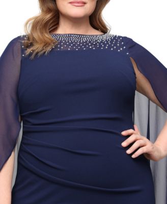 Plus Size Cape-Sleeve Beaded Neckline Dress
