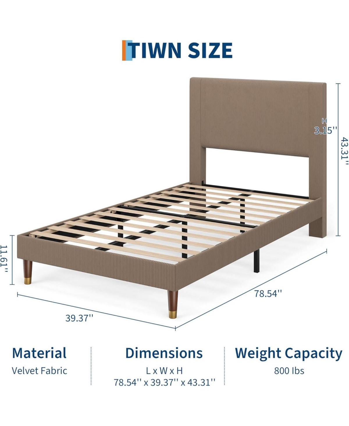 gaomon Full Platform Bed Frame with Headboard, Corduroy Upholstered Bed, Wooden Slats Support