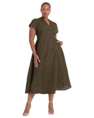 Plus Size Arden Contrast Stitch Linen Maxi Dress