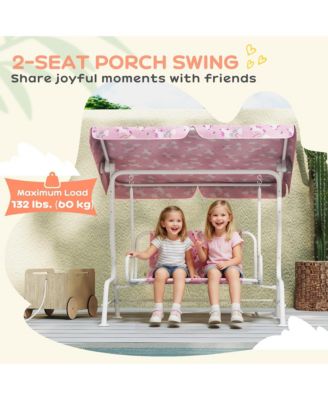 Kids Porch Swing with 2-Seater, Safety Belts, Adjustable Canopy