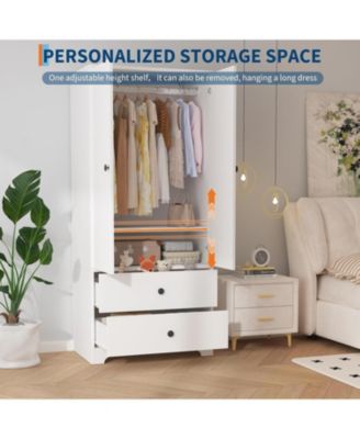 71" Armoire Wardrobe Closet with 2 Drawers & 2 Doors, Adjustable Shelves, Hanging Rod, Modern Bedroom Storage Cabinet