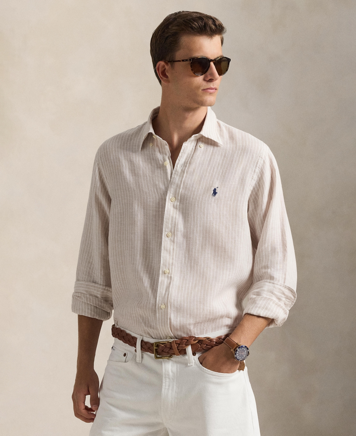 Polo Ralph Lauren Men's Classic Fit Linen Shirt - Coastal Beige White