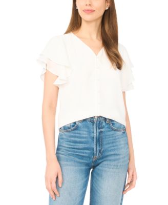 Women's V-Neck Double Flutter-Sleeves Top