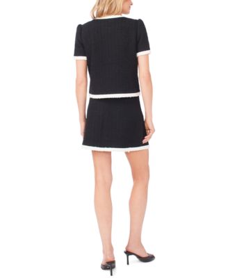 Women's Puff Sleeves Contrast Binding Crew Neck Jacket