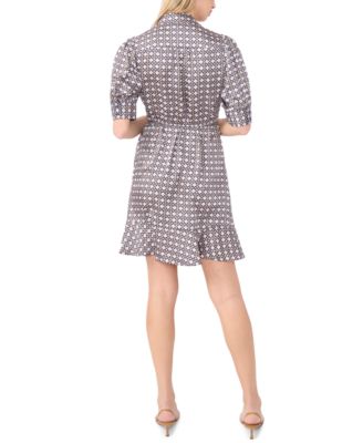 Women's Open Collar Ruffle Detail Wrap Dress