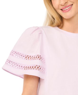 Women's Combo Trim-Sleeve Crew Neck Top