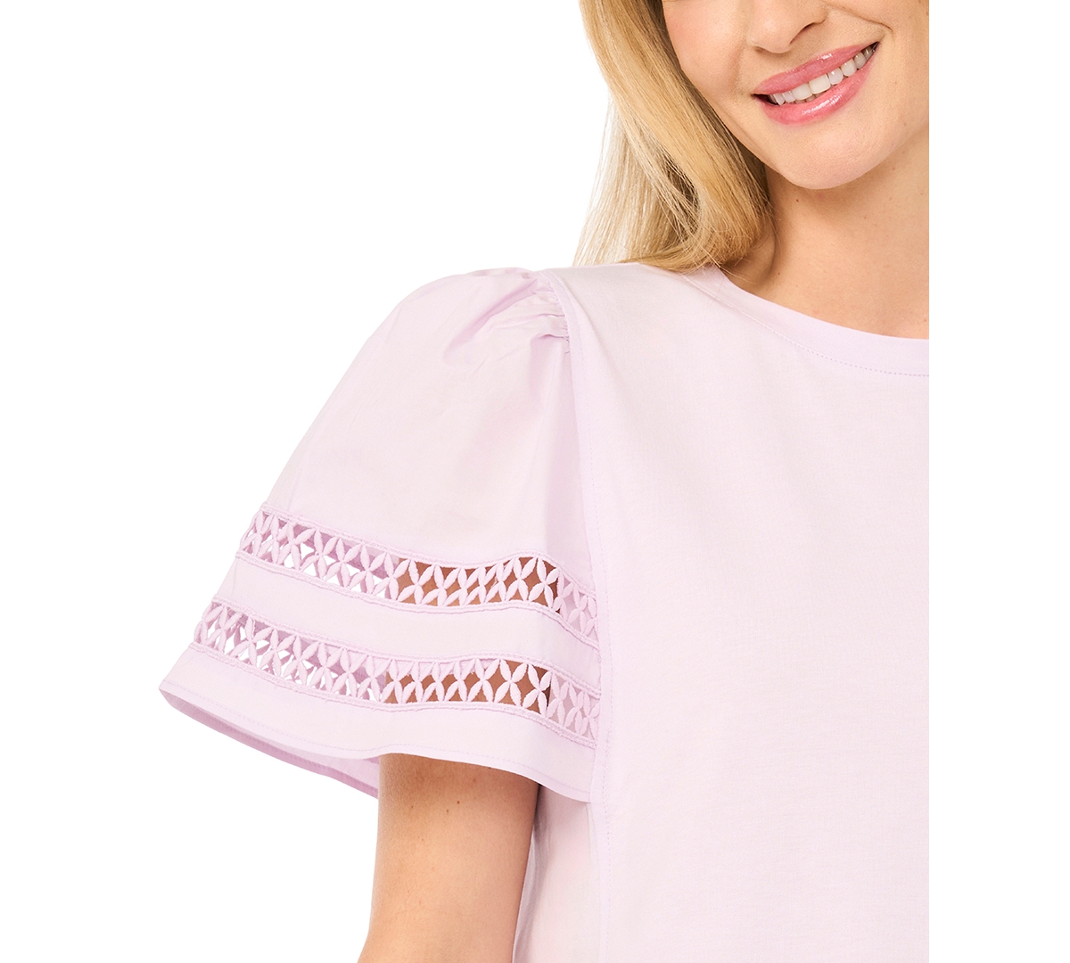 CeCe Women's Combo Trim-Sleeve Crew Neck Top