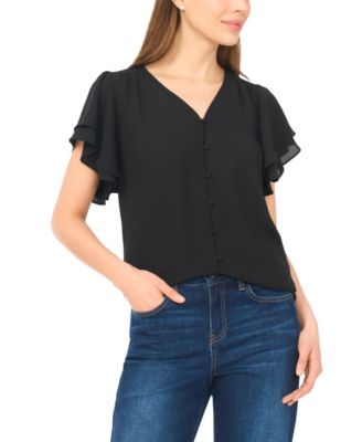 Women's V-Neck Double Flutter-Sleeve Top