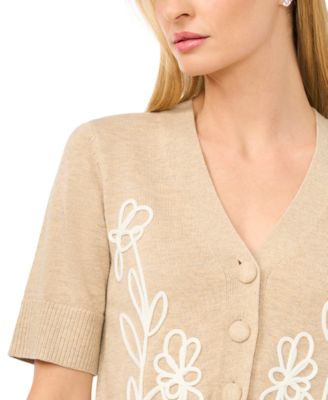 Women's Short-Sleeve V-Neck Cardigan