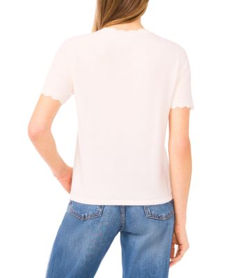 Women's Scalloped Crew Neck Pull-On Sweater