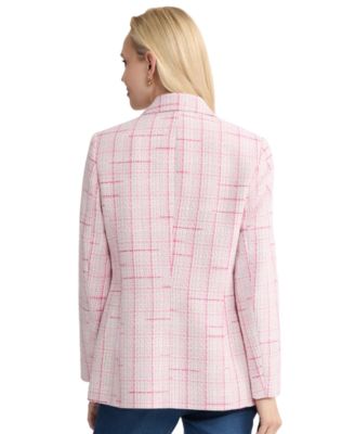 Women's One-Button Notch Collar Tweed Jacket