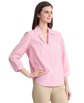 Women's Striped Collared Neck 3/4-Sleeve Shirt